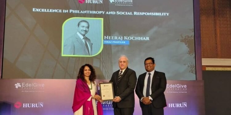 Mr. Neeraj Raja Kochhar, CMD Viraj Profiles pvt Limited, honoured at the India Philanthropy Awards 2024