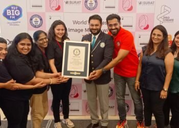 Another world record attempt in Surat: World’s largest mosaic image of 200 sq mt made using 18,400 sanitary pads