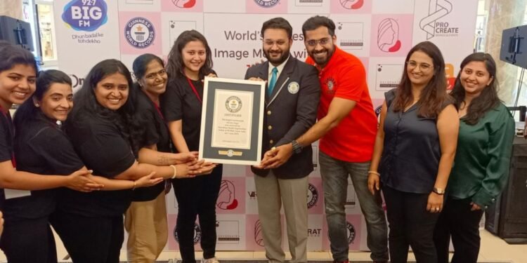 Another world record attempt in Surat: World’s largest mosaic image of 200 sq mt made using 18,400 sanitary pads