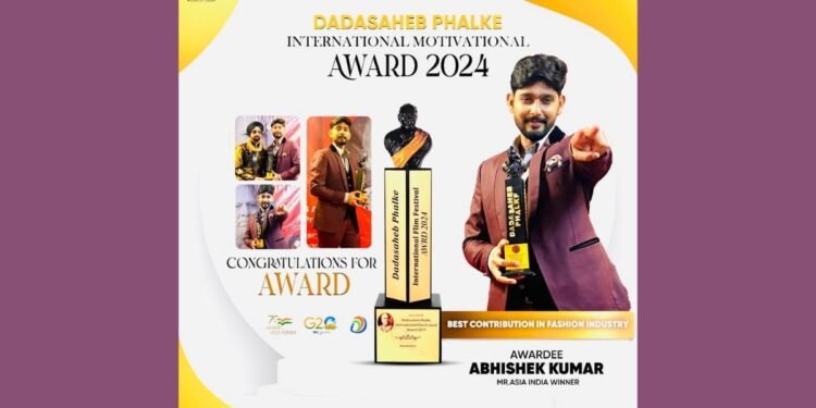 Abhishek Kumar Honored For Best model And Influencer Of the year At Dada Saheb Phalke international Motivational Awards 2024