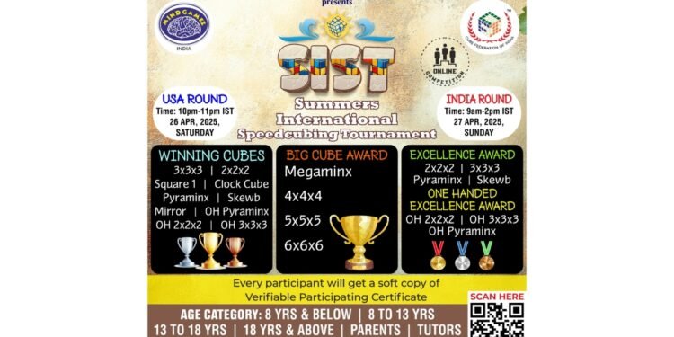 Cube Federation of India and Mindgamez Announce 18th Online Rubik’s SpeedCubing Tournament 2025
