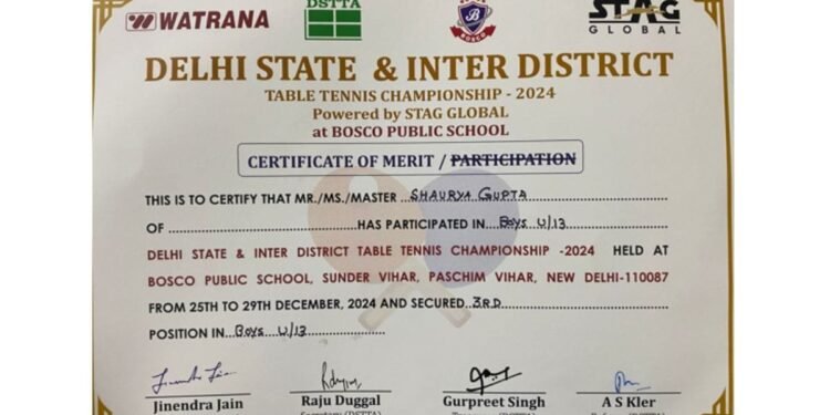 Shaurya Gupta: A budding sportsperson, multifaceted talent with a passion to play Table Tennis