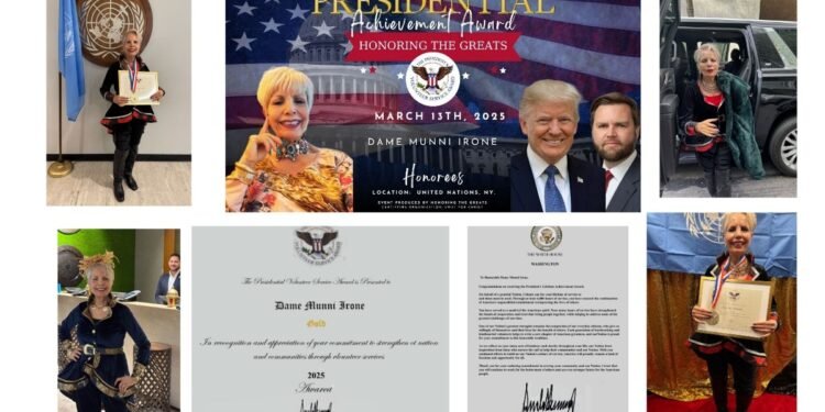 Queen of Beverly Hills, Dame Munni Irone, Receives President’s Lifetime Achievement Award-World News Network