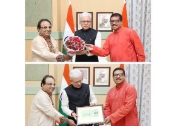 Governor of Telangana Shri Jishnu Dev Varma felicitated by Abhijeeth Bhattacharjee and Pt.Prodyut Mukherjee