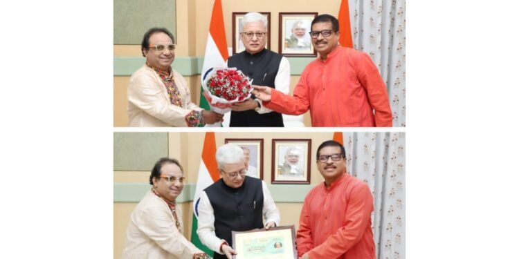 Governor of Telangana Shri Jishnu Dev Varma felicitated by Abhijeeth Bhattacharjee and Pt.Prodyut Mukherjee