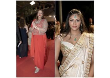 Nidarshana Gowani Shines at Cannes 2025 in Red Zari Look as Daughter Trishla Celebrates Indian Art