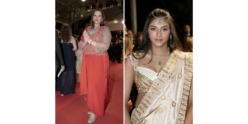 Nidarshana Gowani Shines at Cannes 2025 in Red Zari Look as Daughter Trishla Celebrates Indian Art