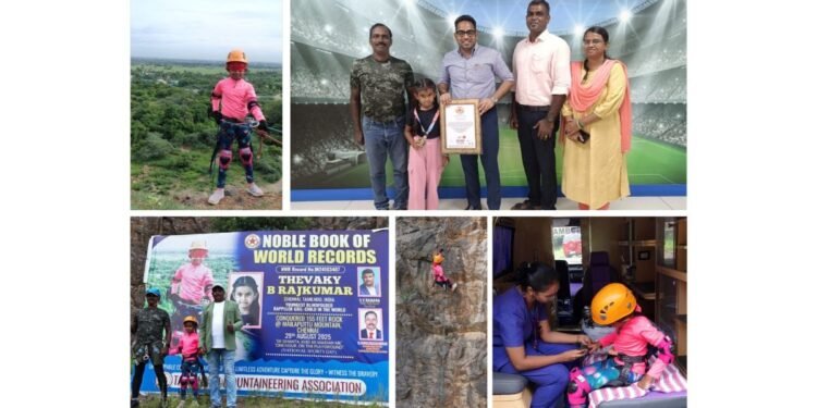 India’s Youngest Trailblazer: 6-Year-Old Thevaky Sets World Record in 155-Foot Blindfolded Rappelling