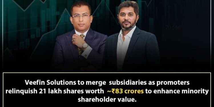 Veefin Solutions to Merge Subsidiaries as Promoters Relinquish 21 lakh shares amounting to INR 83 crores to enhance Minority Shareholder Value