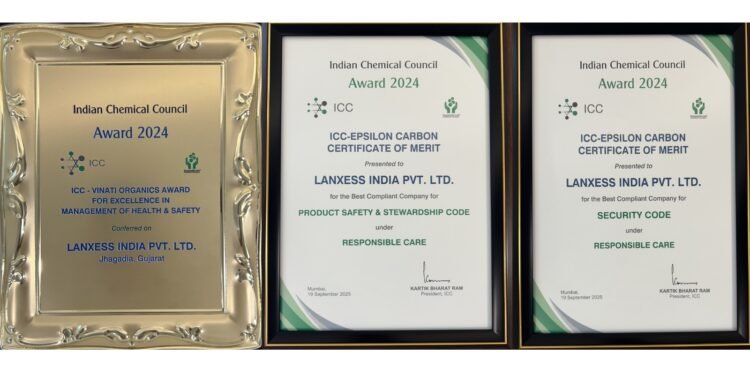 LANXESS India recognized with three prestigious honors by the Indian Chemical Council