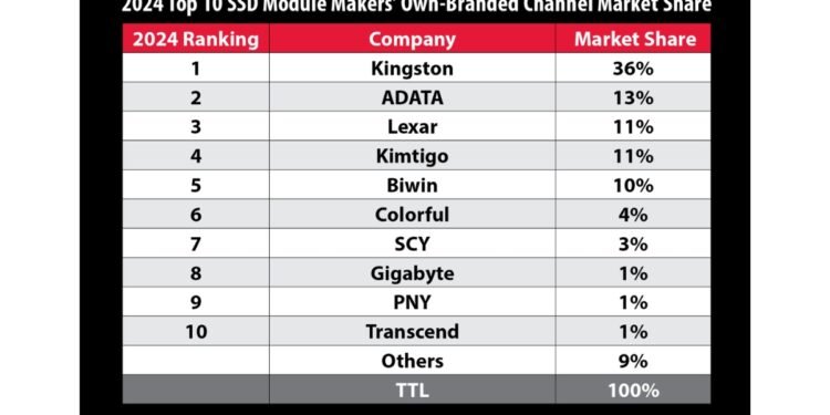 Kingston Leads Channel SSD Shipments in 2024