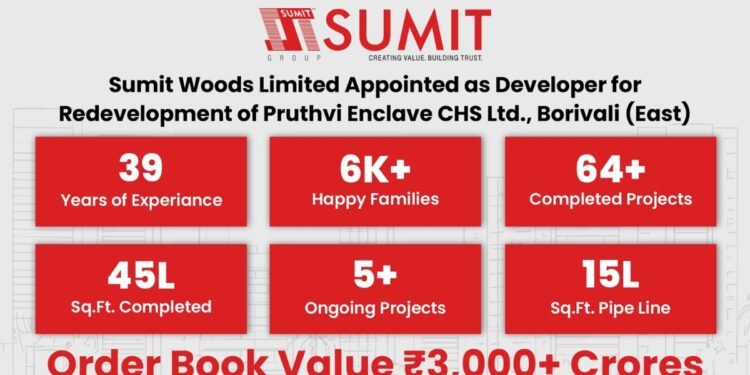 Sumit Woods Limited Appointed as Developer for Redevelopment of Pruthvi Enclave CHS Ltd. Borivali (East)