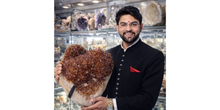 Millionaire Astrologer Astro Parduman Showcases Rare 12,324 grams Natural Heart-Shaped Citrine Crystal