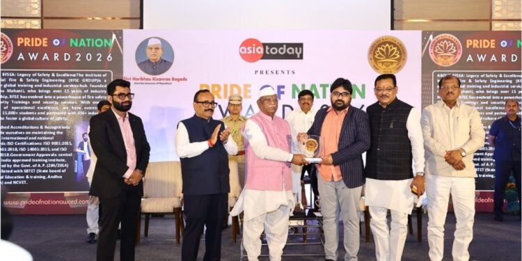 IIFSE group ( Institute of industrial fire & safety Engineering ) Director Srinu Mahanti Receives Asia Pride Award 2026 from Rajasthan Governor Haribhau Kisanrao Bagde